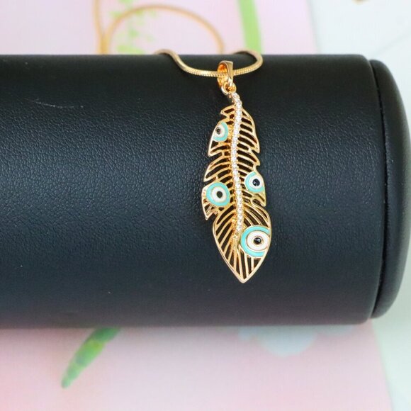 "Elegant Peacock Feather Evil Eye Pendant, XPPT1318 - Picture 7 of 12